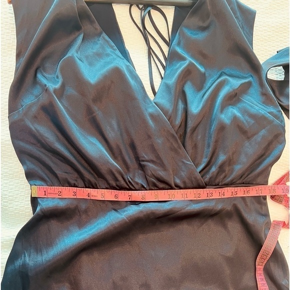 Dessy Collection V Neck Stretch Satin Charmeuse Gown In Midnight Blue - Picture 8 of 15